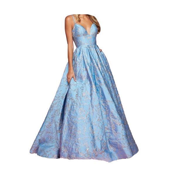 Robe De Soirée Sherri Hill à Bretelles Bleu Perles - Taille 0 - Occasion Très Bon état - Longueur Longue